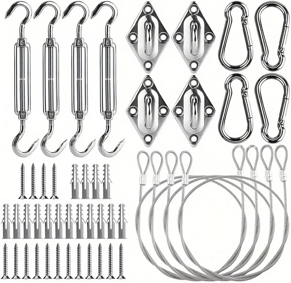 Sun Shade Sail Hardware Kit with Cable Wire Rope for Rectangle Square Triangle Shade Sail Installation, 304 Grade Stainless for Garden,Outdoors,Diy Crafts,Heavy Duty Awning Attachment Set image number 5