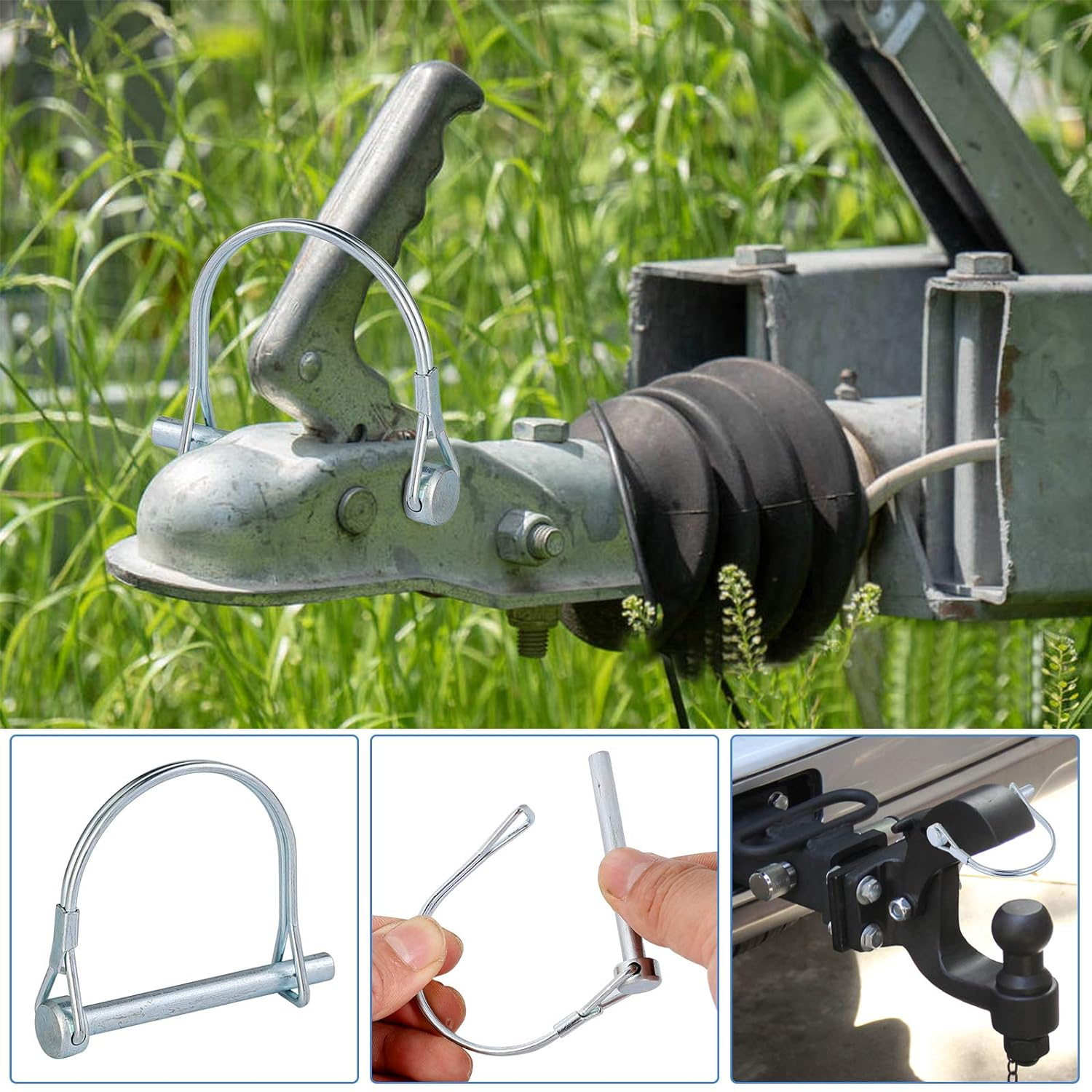 12PCS Wire Lock Pins, 1/4 Inch Heavy Duty Safety Coupler Pin Shaft Locking Pto Hitch Pin with round Arch Wire Retainer for Farm Trailers Lawn Garden image number 2