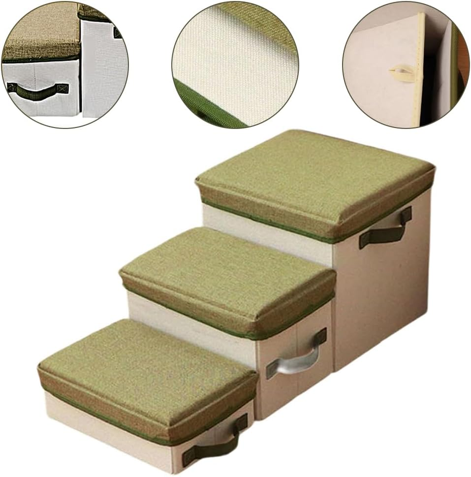 3-Step Dog Stairs with Storage, Non-Slip Bottom Pet Steps, Foldable Storage Pet Ramp, Storage Box Suitable for Small Dogs Cats Bed Couch and Sofa (Green, 70 * 30 * 30 CM) ﻿ image number 6