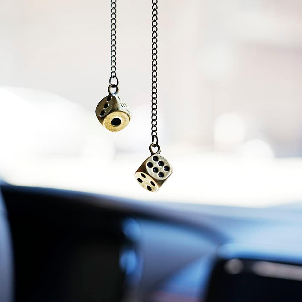 Creative Hanging Dice with Dots Car Metal Pendant Rear View Mirrors Charms Ornament (Silver)