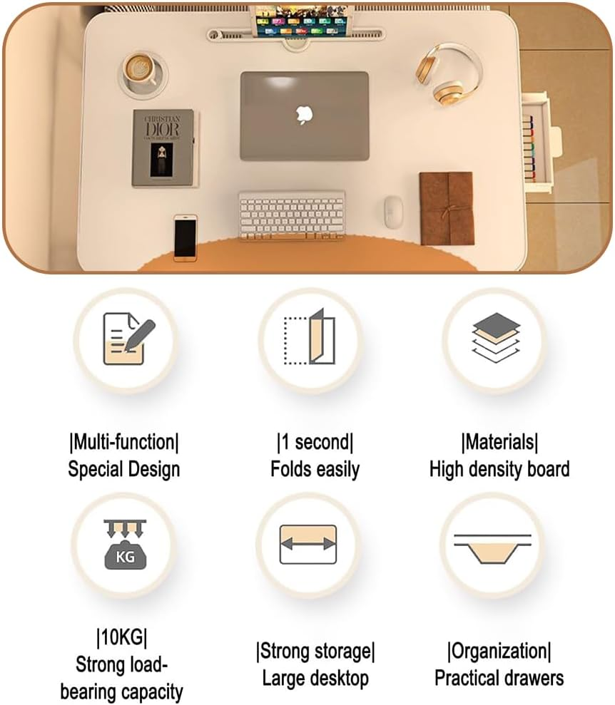 Laptop Bed Table, Portable Foldable Desk with Card Slot and Cup Holder, Lap Desk Laptop Stand Tray Table Floor Table Serving Tray for Eating Reading Working (White Maple) image number 4