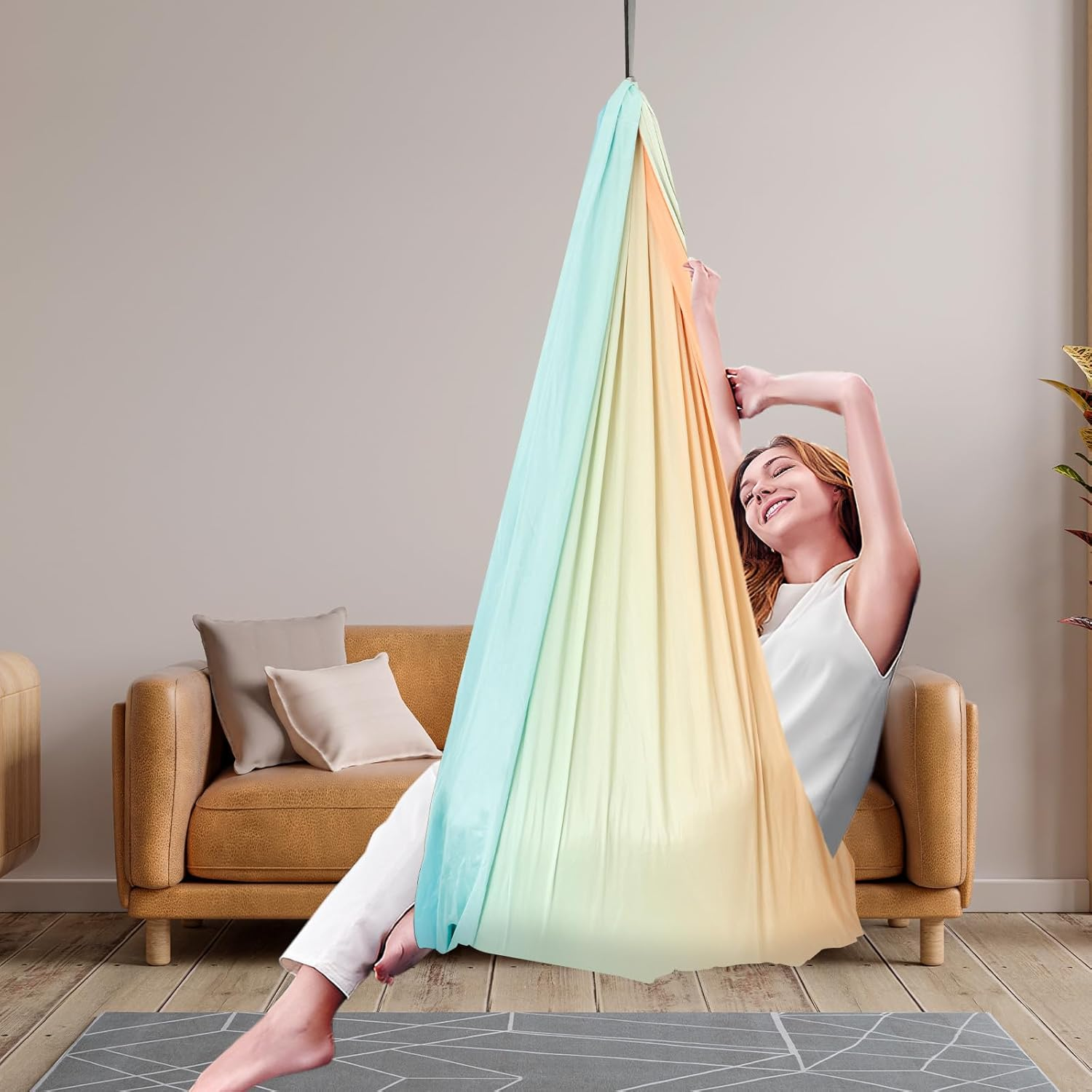 Kids Therapy Swing Hammock, Sensory Swing Indoor Outdoor Relaxing Firm Double Layer Therapy Cuddle Swings Stable Easy to Install Sensory Bundle for ADHD Asperger'S Integration Autism Therapy (Style B)