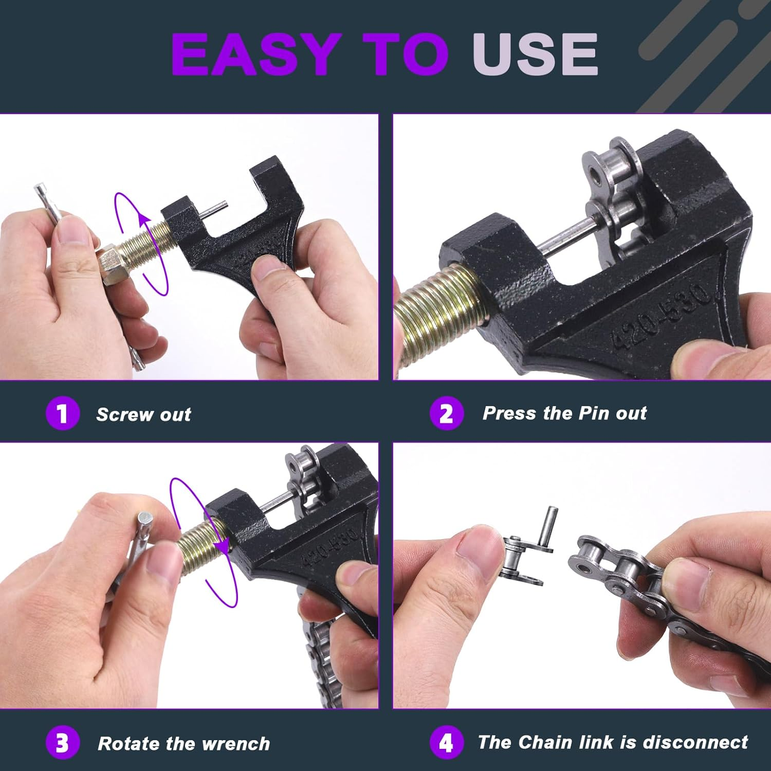 Swpeet 59" 420 Standard Roller Chain Motorcycle Kit - 132 Links with Chain Breaker, Carbon Steel Drive for 110Cc 125Cc Dirt Pit Bike ATV Quad Go Kart Scooter image number 1