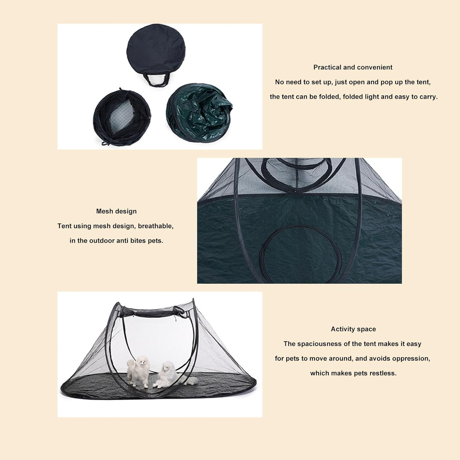 Cat Tent Outdoor, Pet Camping Tent with Tunnel, Breathable Large Space Pet Enclosure Tent for Cats and Small Animals, Indoor Playpen Portable Exercise Tent with Carry Bag image number 2