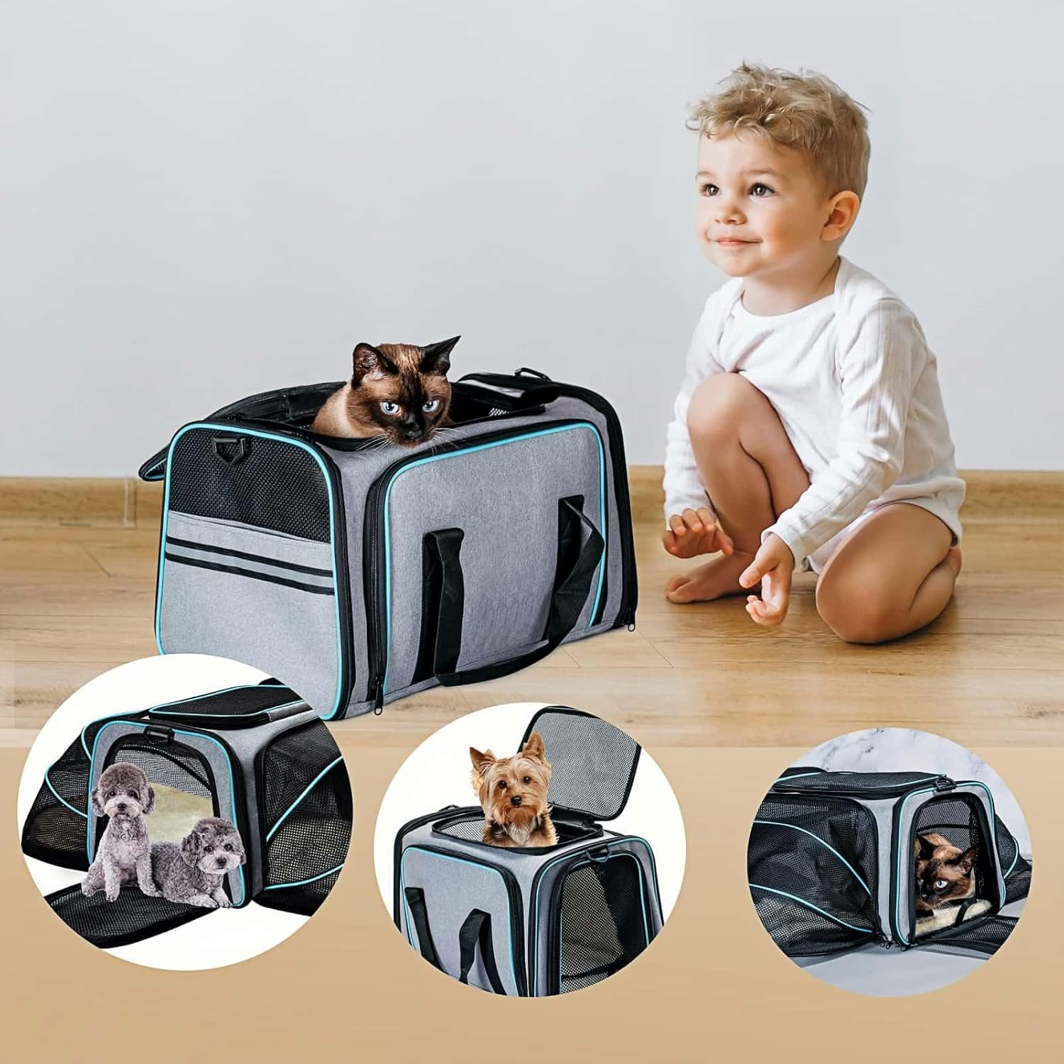 2 Side Expandable Pet Carrier for Cats & Small Dogs, Airline Approved Portable & Soft Sided Carrier Travel Bag image number 4