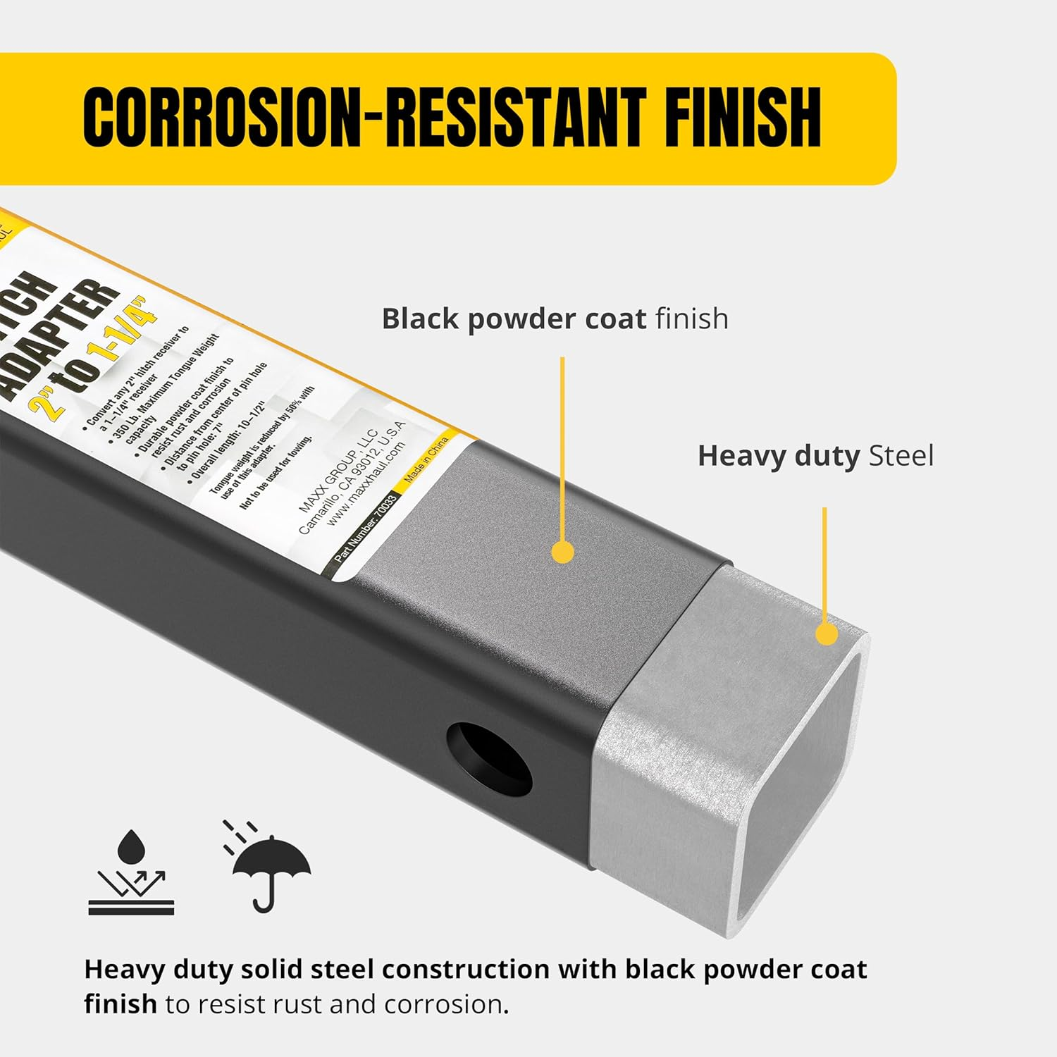 Maxxhaul 70033 2 Inch to 1-1/4 Inch Trailer Hitch Receiver Adapter/Extension image number 1