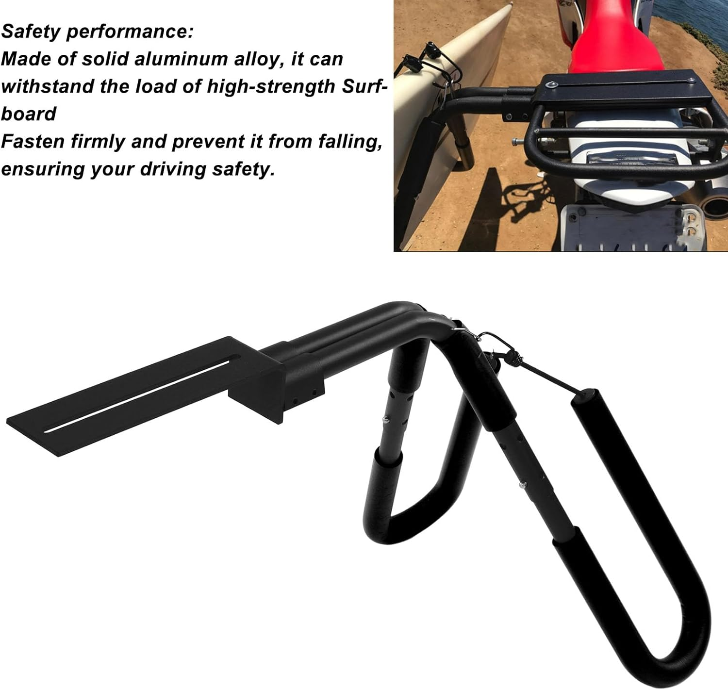 Surfboard Bike Rack, Motorcycle Surfboard Scooter Moped Bike Rack, Aluminum Lightweight Surf Board Carrier for Surfboard, Skis, Windsurfers, Angle Adjustable (Black) image number 5