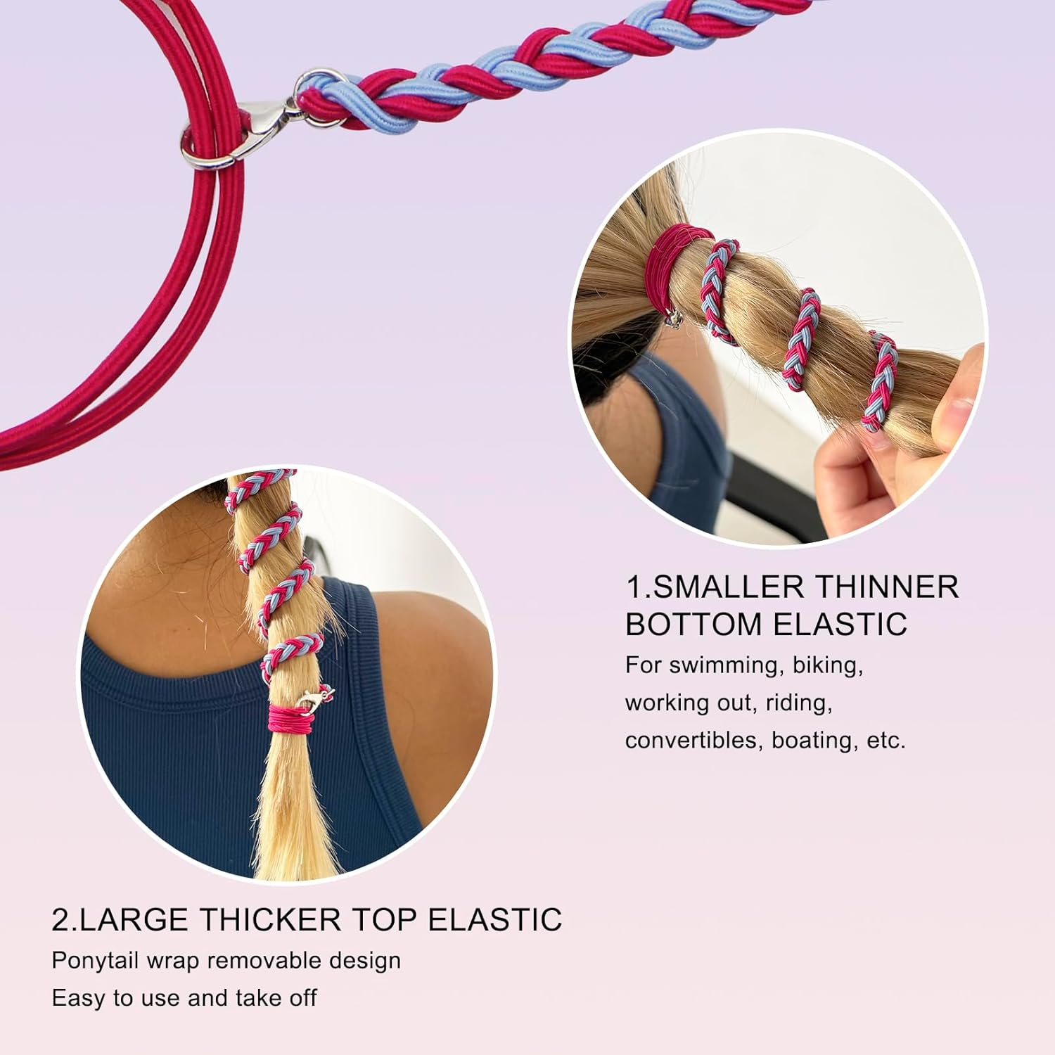 APCGSM 4PCS 25" Hair Ties for Women, Swimming Hair Ties Ponytail Holders Black Sport Elastic Hair Ties No Damage for Thick Hair Ponytail Wrap Hair Tie (4Pcs Black-25") - Black Red-25" image number 2