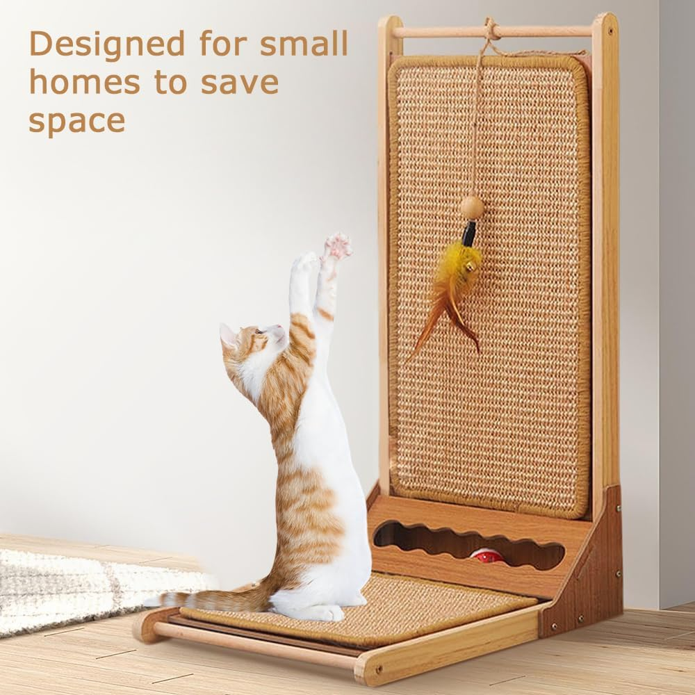 L Shape Cat Scratcher, Sisal Cat Scratching Board, Vertical Cat Scratcher with Toy, Protective Home Furniture, Suitable for Indoor Outdoor Cats and Kittens Playing image number 4
