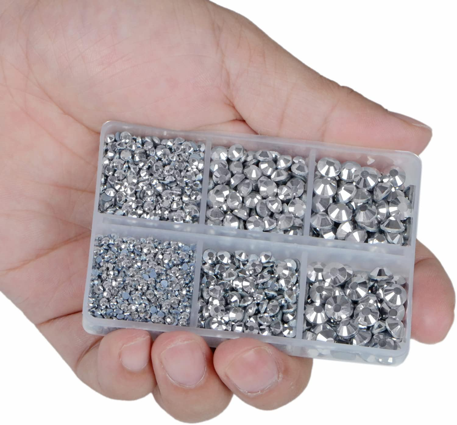 Lpbeads 6400 Pieces Metallic Rose Gold and Metallic Silver Hotfix Rhinestones Flat Back 5 Mixed Sizes Crystal round Glass Gems with Tweezers and Picking Rhinestones Pen image number 4