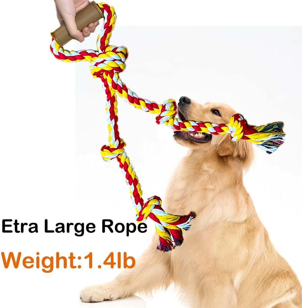 Extra Large Dog Rope Toys for Aggressive Chewers Tug of War Rope Interactive Heavy Duty Outdoor Medium Large Breed XL Dog Chew Rope Durable 3 Way Dog Rope Tough Pull Rope with Handle - Greenyellow image number 4