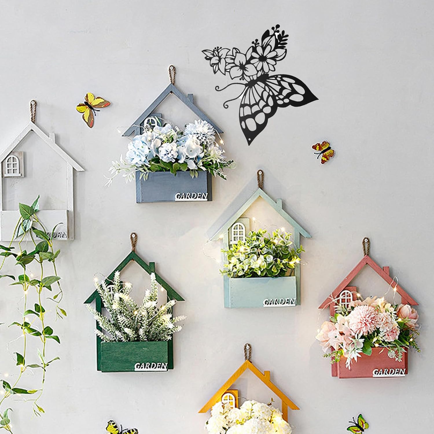 Curqia Metal Wall Art Butterfly Black Wall Decor Flower Wall Hanging for Garden Patio Fence Living Room Bedroom Bathroom Kitchen Balcony House Indoor Outdoor image number 1