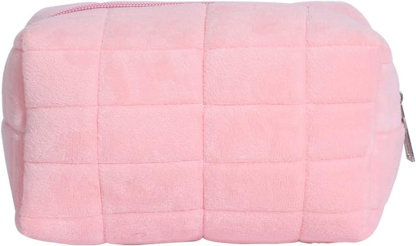 Plush Makeup Bag Cosmetic Bag for Women,Zipper Large Solid Color Travel Toiletry Bag Travel Make up Toiletry Bag Washing Pouch, Pink image number 6
