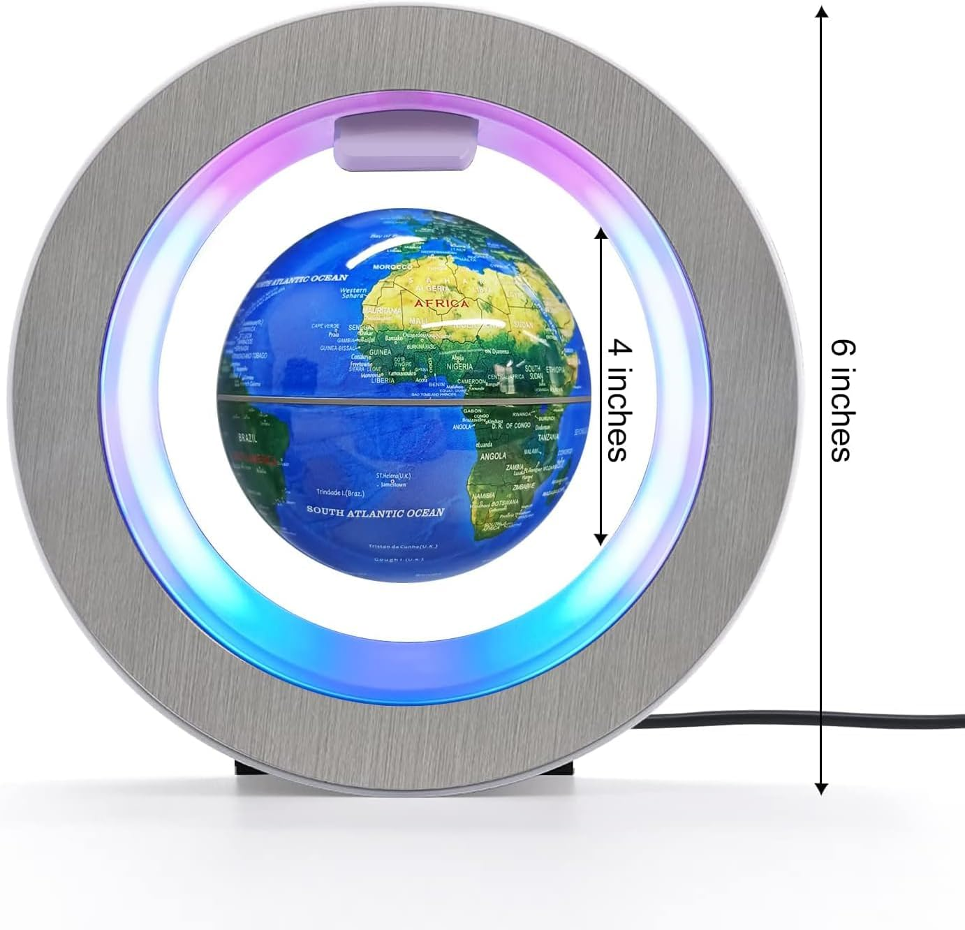 Flagest Magnetic Levitation Floating Globe - Levitating O Shape Globe with LED Lights for Educational Home Office Desk Decor - Birthday Holiday Party Chirstmas Gift (4Inches Globe), Blue 1, Medium image number 1