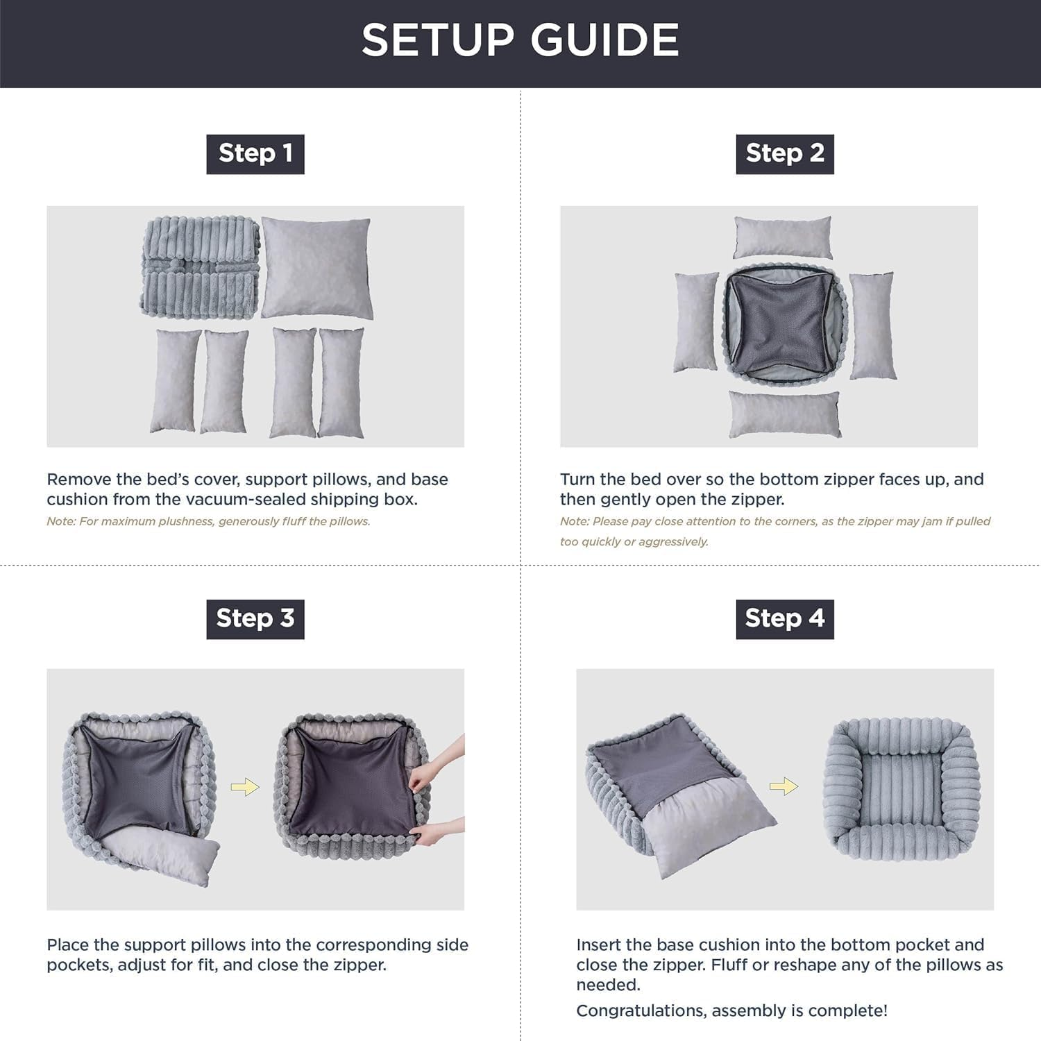 Pet Couch Bed for Small Medium Dogs, Cats - Washable Furry Puppy Beds, Rectangle Orthopedic Corduroy Fleece Pet Beds with Removable Zipper Cover (Beige, 63 X 53 X18 CM) image number 1