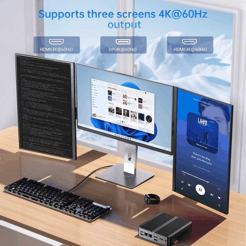 Industrial Mini PC, Fanless Computer 13Th Twin Lake-N150 (Up to 3.6Ghz, Upgraded N100), 16G DDR4, 256G NVME SSD, Win-11 Pro(Tpm2.0), COM RS232, Dual LAN, 4K@60Hz 2Xhdmi/Dp, Wifi6, BT5.2