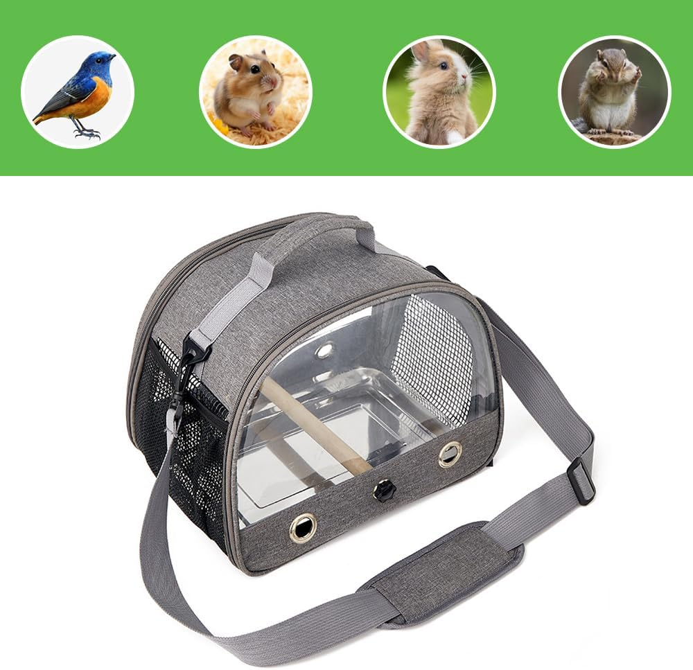 Bird Carrier Bag with Stand - Lightweight, Breathable Parrot Travel Cage, Portable Pet Transparent Bag (Grey) image number 5
