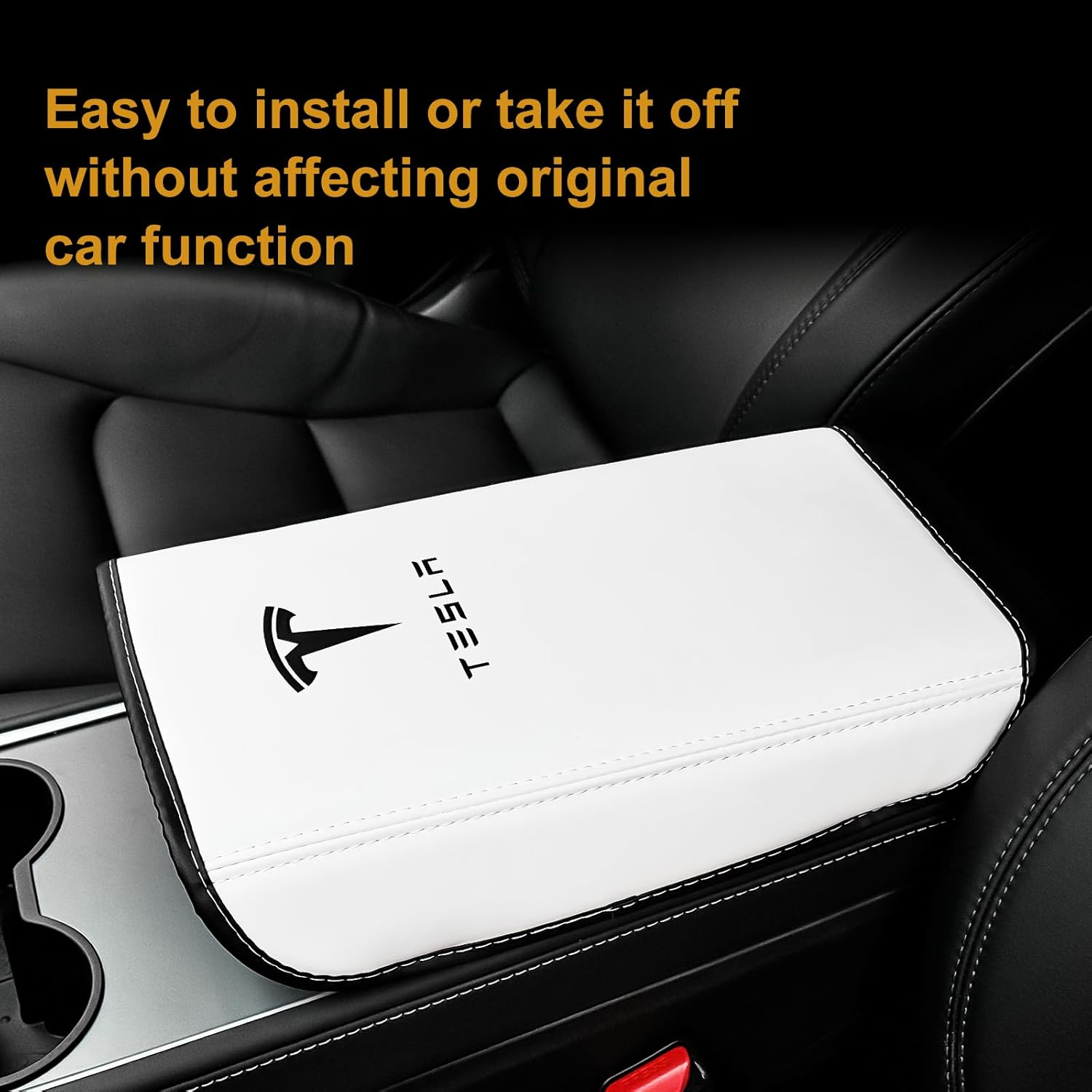 White Armrest Cover for Tesla Model Y / 3 Center Console 2017-2023, Anti-Scratch and Waterproof Soft PU Leather Armrest Protector Cushion image number 3
