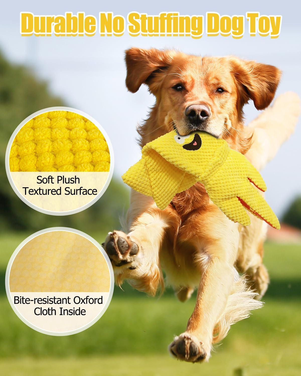 Squeaky Dog Toys No Stuffing Crinkle Plush Water Bottle Toy Interactive Squawking Octopus Pet Chew Toy for Puppy Small Medium Large Dogs (Yellow-Octopus) image number 4