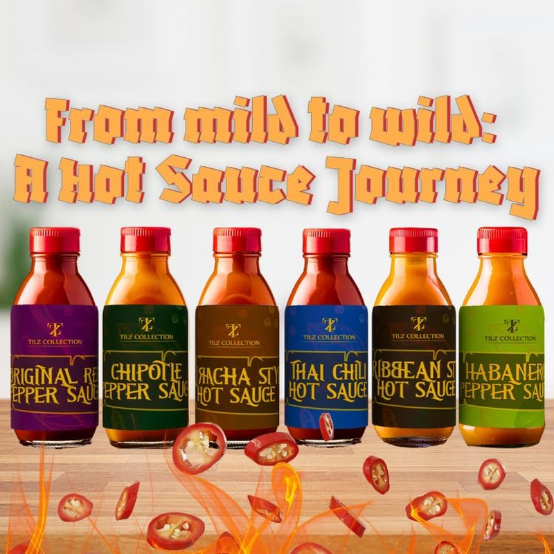 Tilz, Hot Sauce Gift Set - Street Food Chilli Sauce Gift Set, Gourmet Food Gifts - Buffalo, Sriracha, Chilli, Bbq Sauces, Chipotle - 6X Hot Sauce Bottles for BBQS, Foodie Gifts, Hot Sauce Gift Sets image number 6