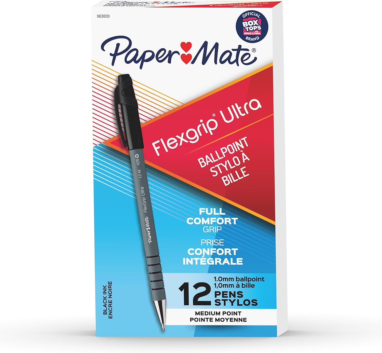 Paper Mate Flexgrip Ultra Stick Ballpoint Pen, Medium Point (1.0Mm), Black, Box of 12, 9630131