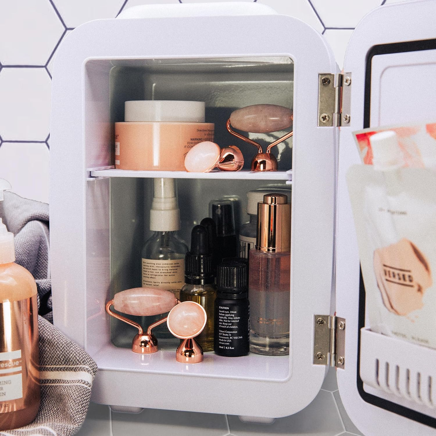 Finishing Touch Flawless Beauty Fridge - Mini Design - Preserves & Cools Your Beauty Products - 173Cm Power Cord & Stickers Included - Ideal for Cooling Creams, Facial Rollers & Organic Products image number 1