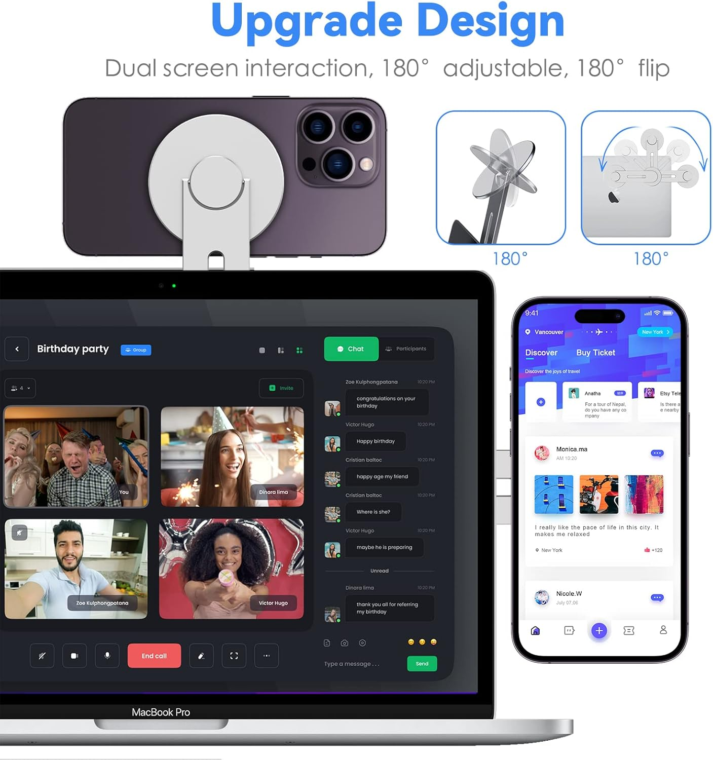 Cloudvalley Magnetic Laptop Phone Holder, Adjustable Continuity Camera Mount Compatible with Magsafe & for Ios 16 / Macos Ventura, Slim Portable Computer Expansion Bracket for Smartphone, Silver - Blue image number 2