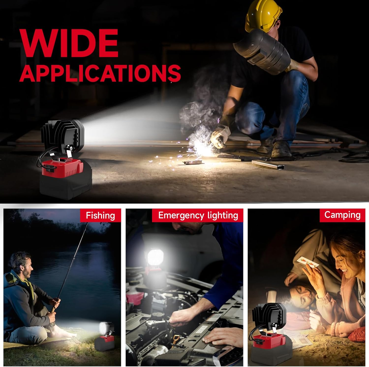 2 Packs LED Work Light for Milwaukee M18 18V Battery, 40W 6000LM Flashlight,18V Battery Cordless Work Light 120&deg;Adjustable with Low Voltage Protection for Outdoors Job Site Lighting image number 6