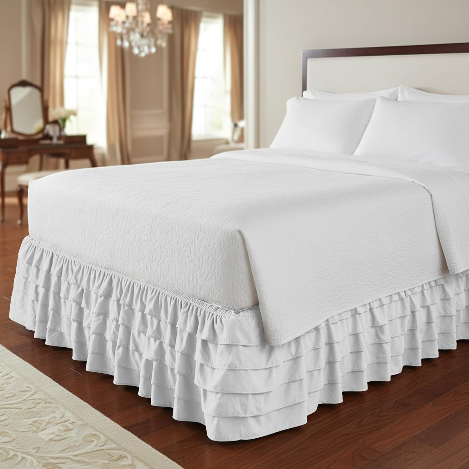 Elegant Comfort Luxurious Premium Quality 1500 Premier Wrinkle and Fade Resistant Hotel Quality Microfiber Multi-Ruffle Bed Skirt - 13Inch Drop, Twin, White image number 4