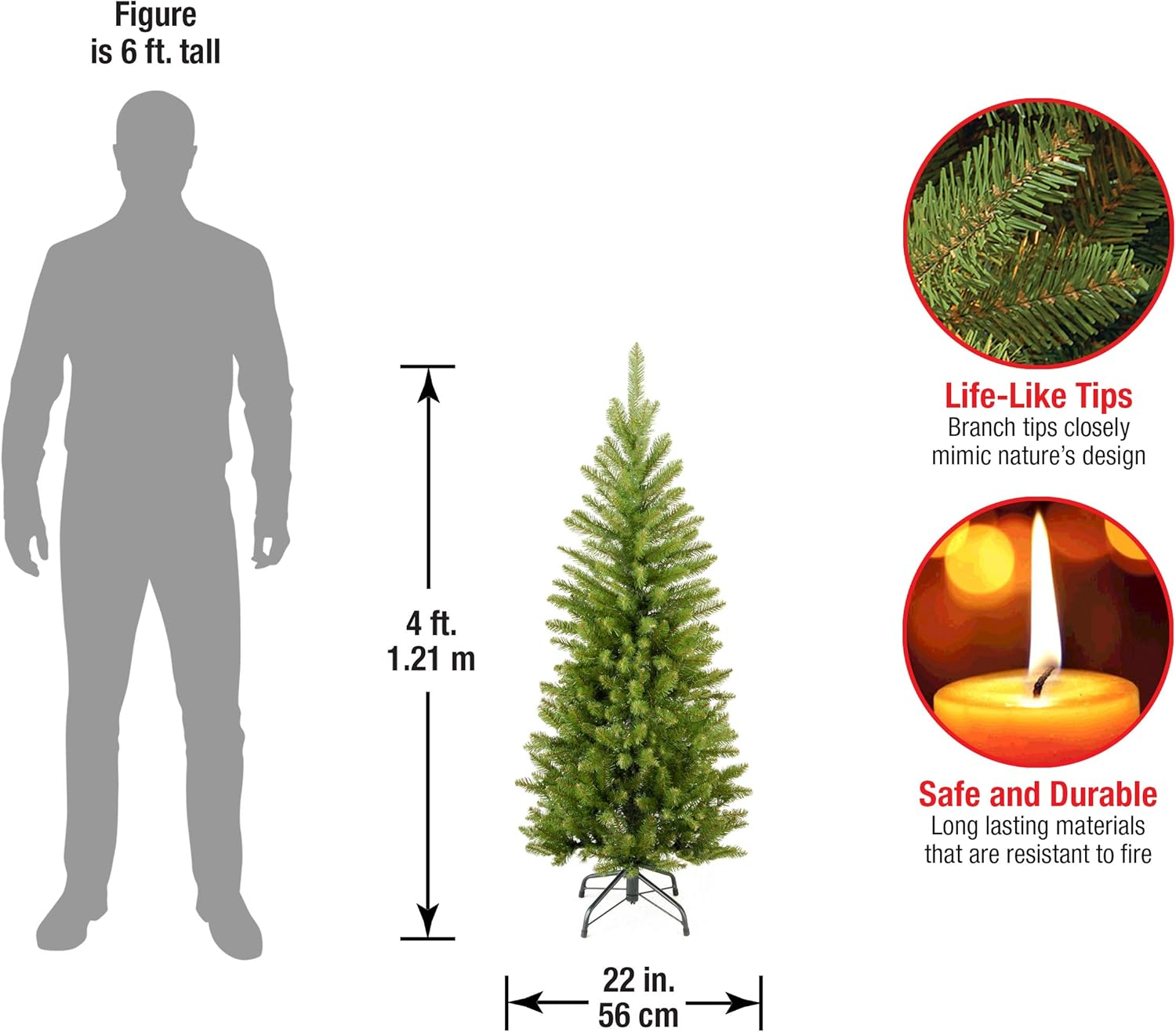 National Tree Company Artificial Slim Christmas Tree, Green, Kingswood Fir, Includes Stand, 4 Feet image number 3