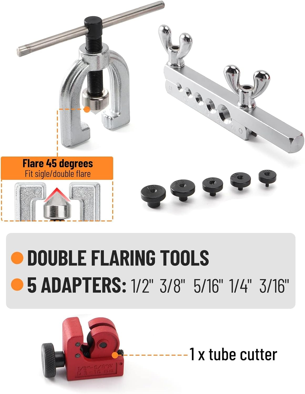 25 Ft 3/16" Copper Coated Brake Line Kit +Tube Bender (Includes 16 Fittings and 4 Unions Brake Line Fittings) + Brake Line Double & Single Flaring Tool Kit image number 1