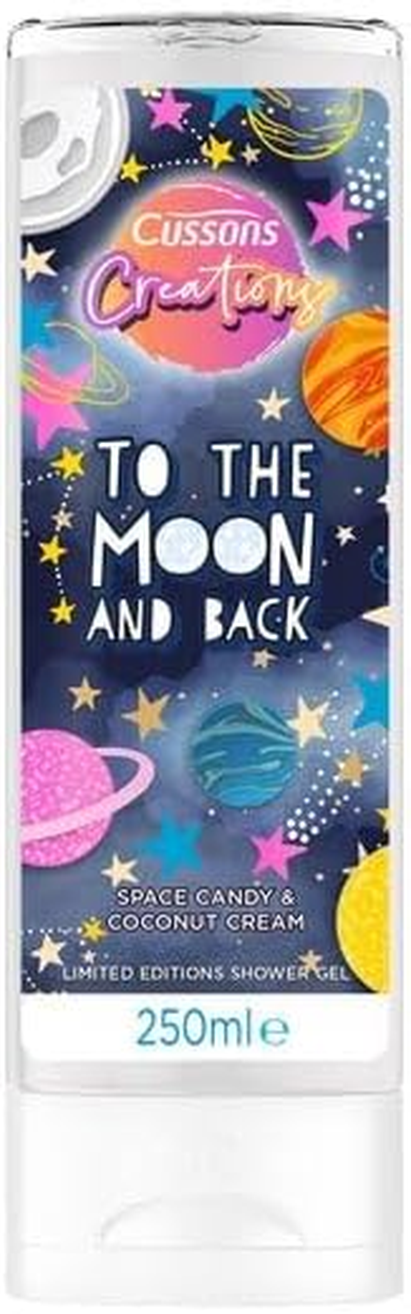 Cussons Creations Limited Edition Soap & Shower Gel. to the Moon and Back, a Fragranced Blend of Space Candy & Coconut Cream.