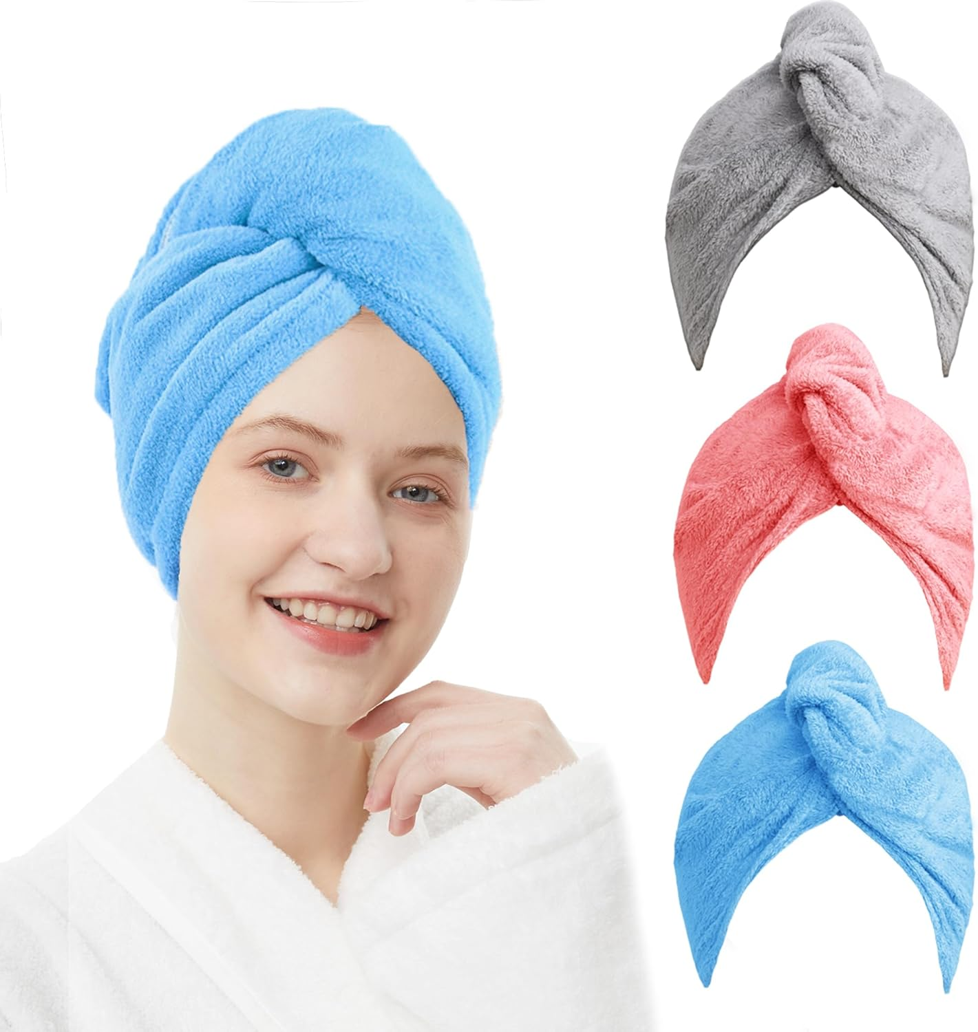 ELLEWIN Microfiber Hair Towel Wrap for Women 3 Pack,Hair Drying Turban with Button,Anti Frizz,Super Absorbent Quick Dry Hair Towels for Long Thick Short Hair image number 4