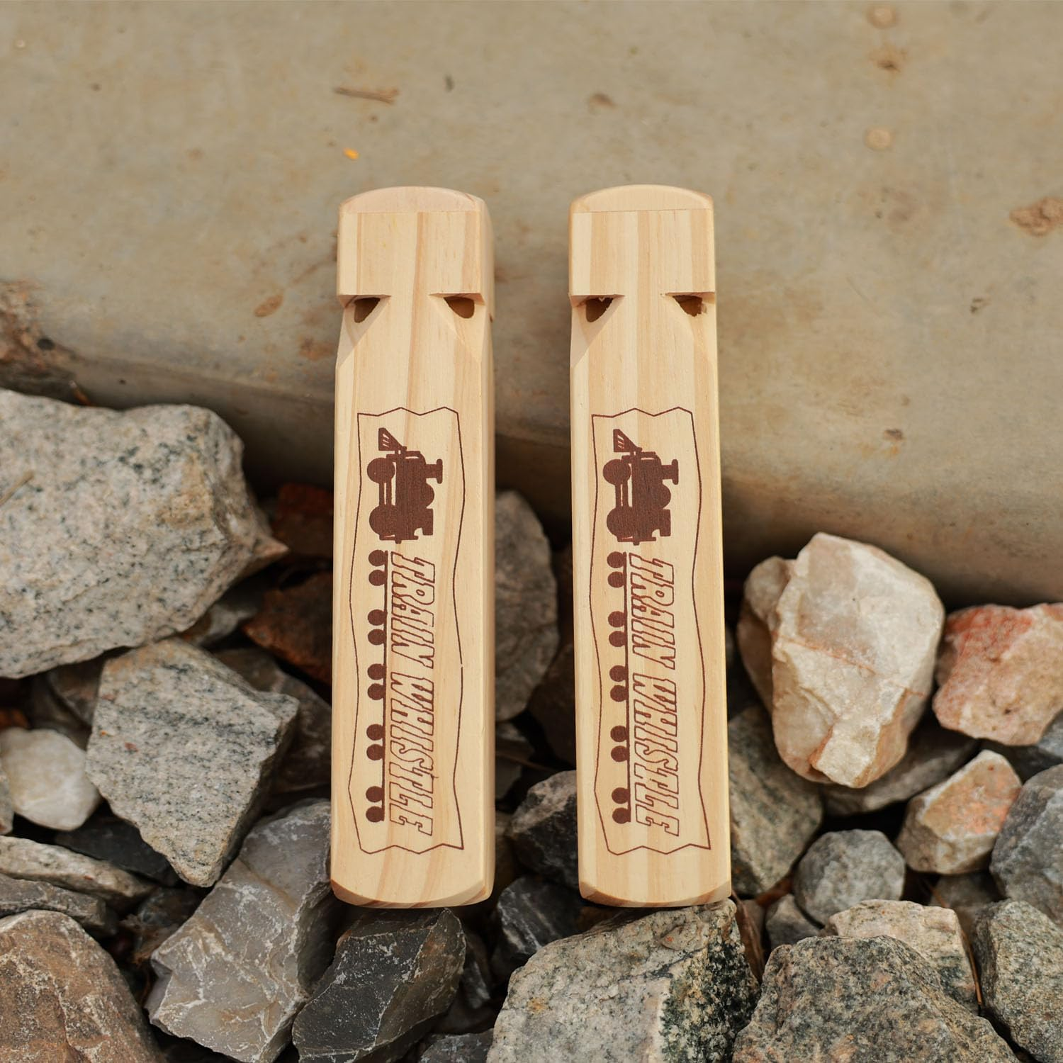 Crystaljun 2 Pcs-Wooden Train Whistle Musical Toy for Kids (4 Tone),Theme Birthday Decorations, Goodie Bag Filler, Stocking Stuffers,Train Party Favors, Small Game Prizes, Noisemakers.