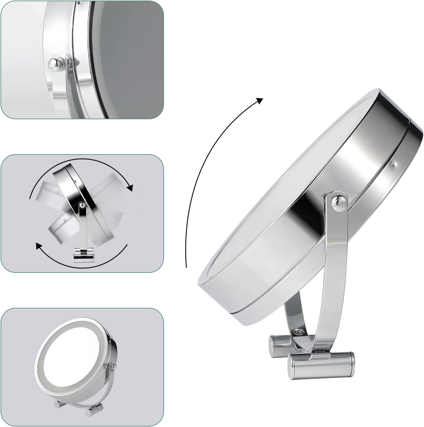 Clevinger round Vanity Mirror, 1X/3X Magnification Double-Sided LED Bedroom Makeup Mirror with Lights, Portable Lighted Tabletop Mirror, Table Desk Counter Top Mirror Bathroom Shaving Mirror image number 6