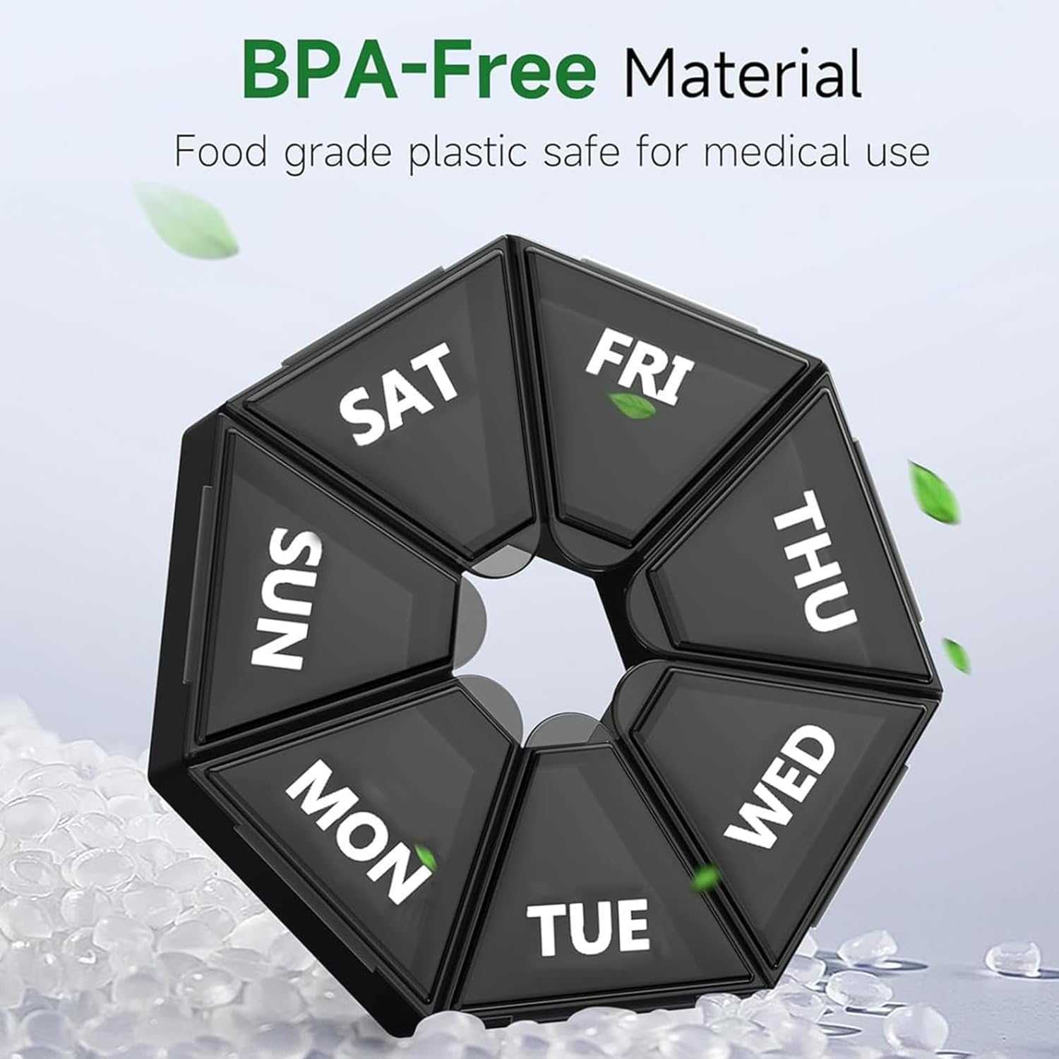 Weekly Pill Organizer, Portable Pill Organizers, with 7 Compartments, Travel Pill Case, for Vitamin, Medicine, Fish Oil, Supplements (Black) image number 1