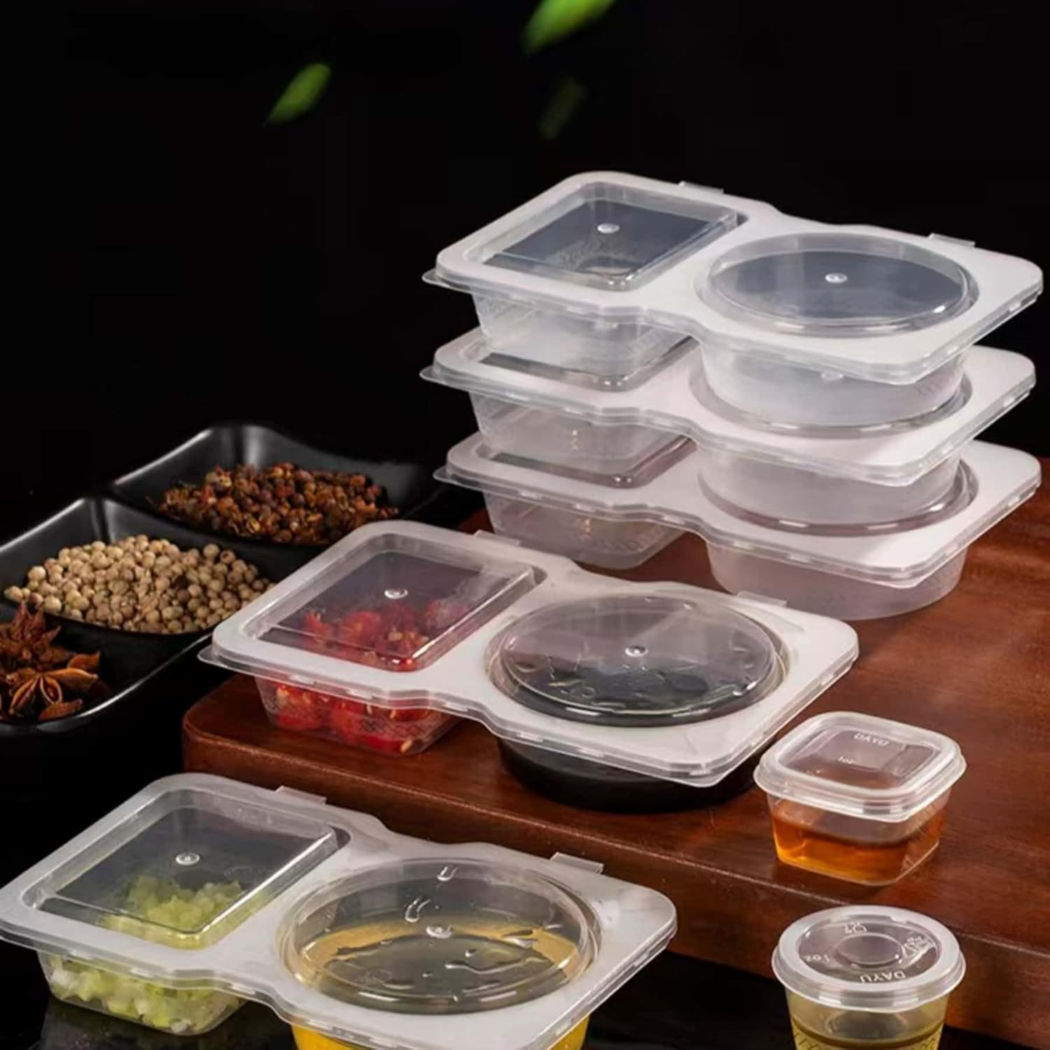 ARREBOL 40 Sets Reusable Small 2 Compartment Snack Sauce Condiment Containers with Lids image number 3