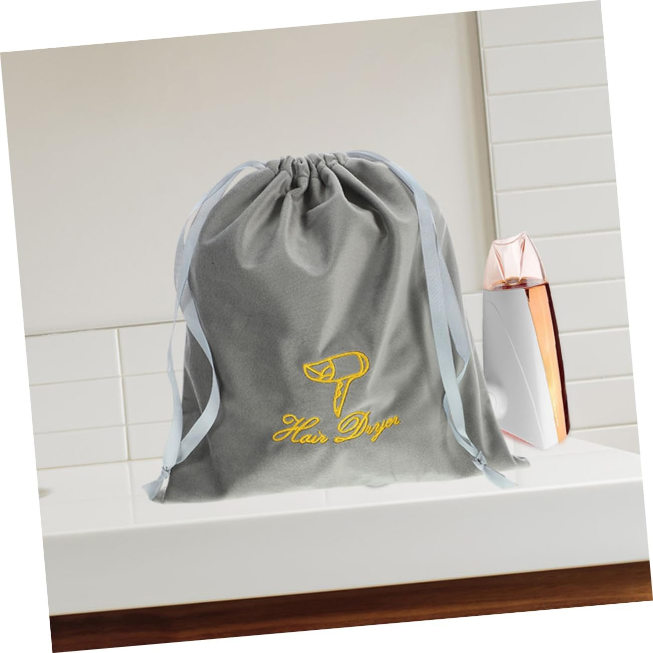 Hair Dryer Drawstring Bags 2Pcs 30X35Cm Embroidered Blow Dryer Storage Pouches Portable Travel Organizer for Women and Men image number 6