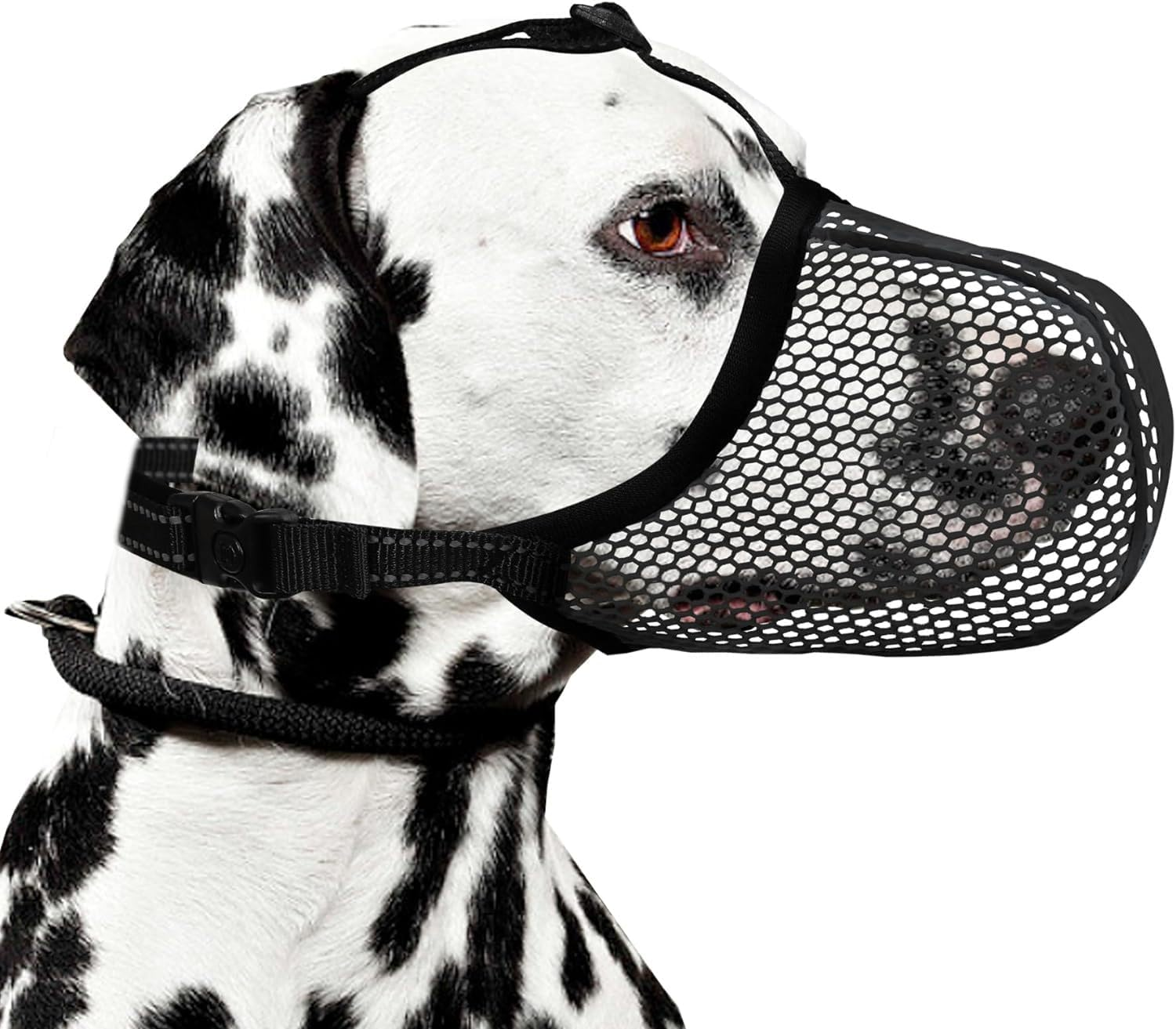Dog Muzzle, Breathable Soft Muzzle for Extra Small Dogs to anti & Prevent Barking Biting Chewing, Reflective & Adjustable Basket Muzzle with Air Mesh for Dachshund (Black, S) image number 5