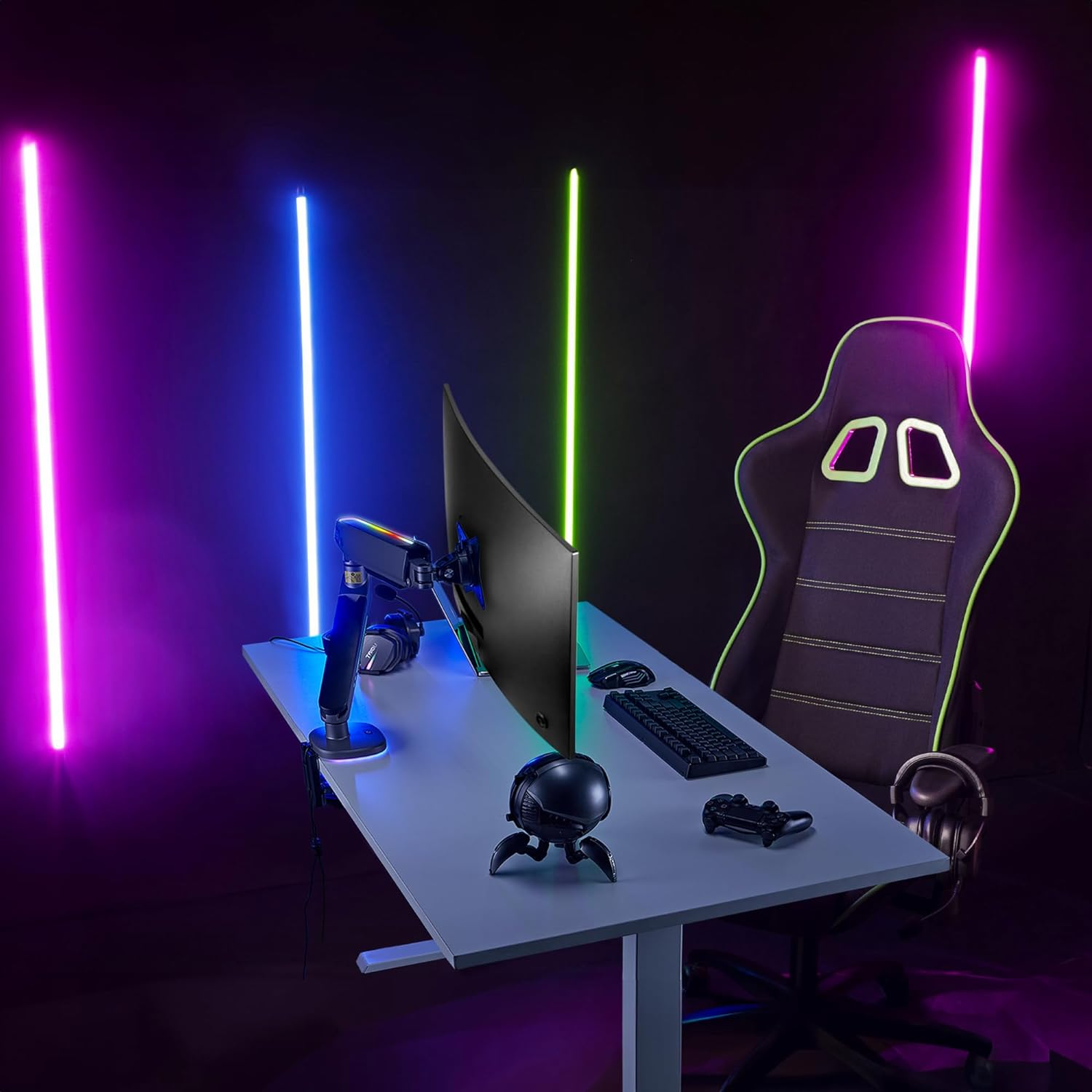 AVLT Single RGB Gaming Monitor Arm Desk Mount, Fits 27&rdquo;-45&rdquo; Monitors, 20 Lighting Modes with Touch Control, Adjustable Height, Swivel Tilt Rotation - Dark Gray image number 2