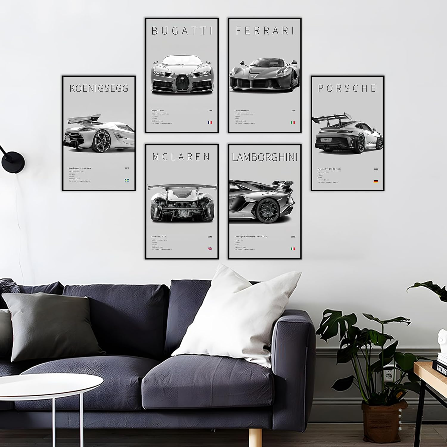 Car Canvas Poster Wall Art, Supercar Art Prints, 6Pac/Set (6 Set, 8 X 12 in Unframed) image number 1