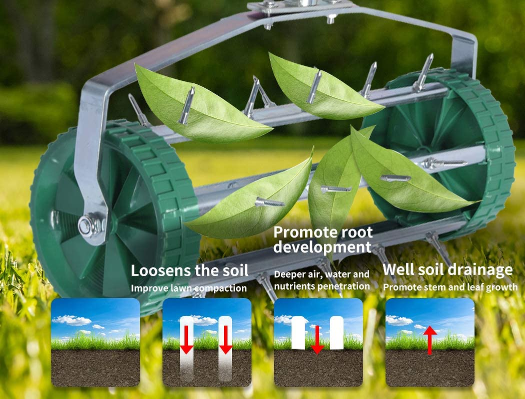 Lawn Aerator Roller Scarifier Rolling Steel Spike Tool Rolling Steel Spike Tool for Garden, Yard, Farm Grass, Suitable for Aerator Roller Scarifier, with 27 Galvanized Spikes image number 1