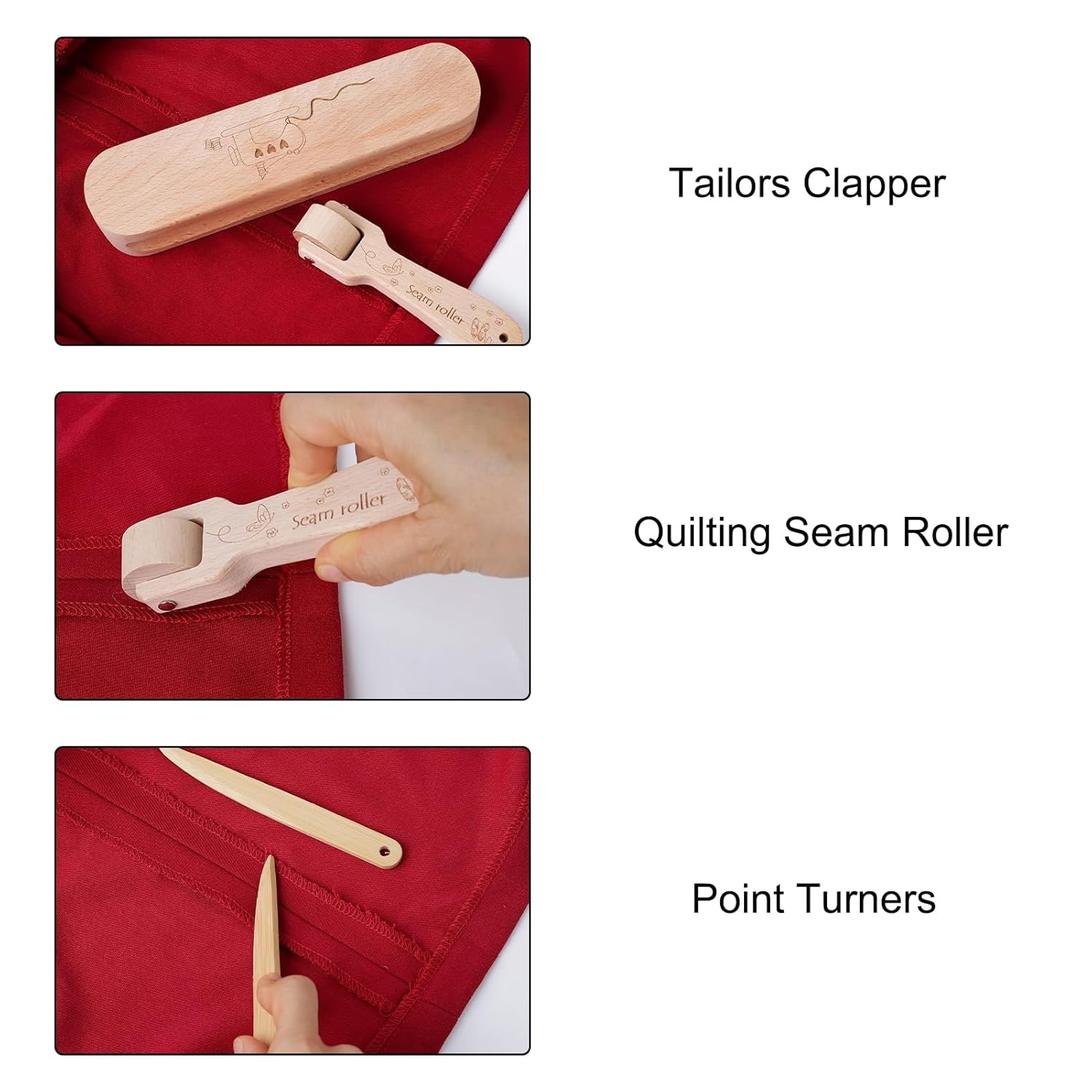 4Pcs Tailor'S Clapper Set, Hardwood Seam Presser Tool for Quilter Pressing & Flattening, Sewing Wood Clapper image number 1