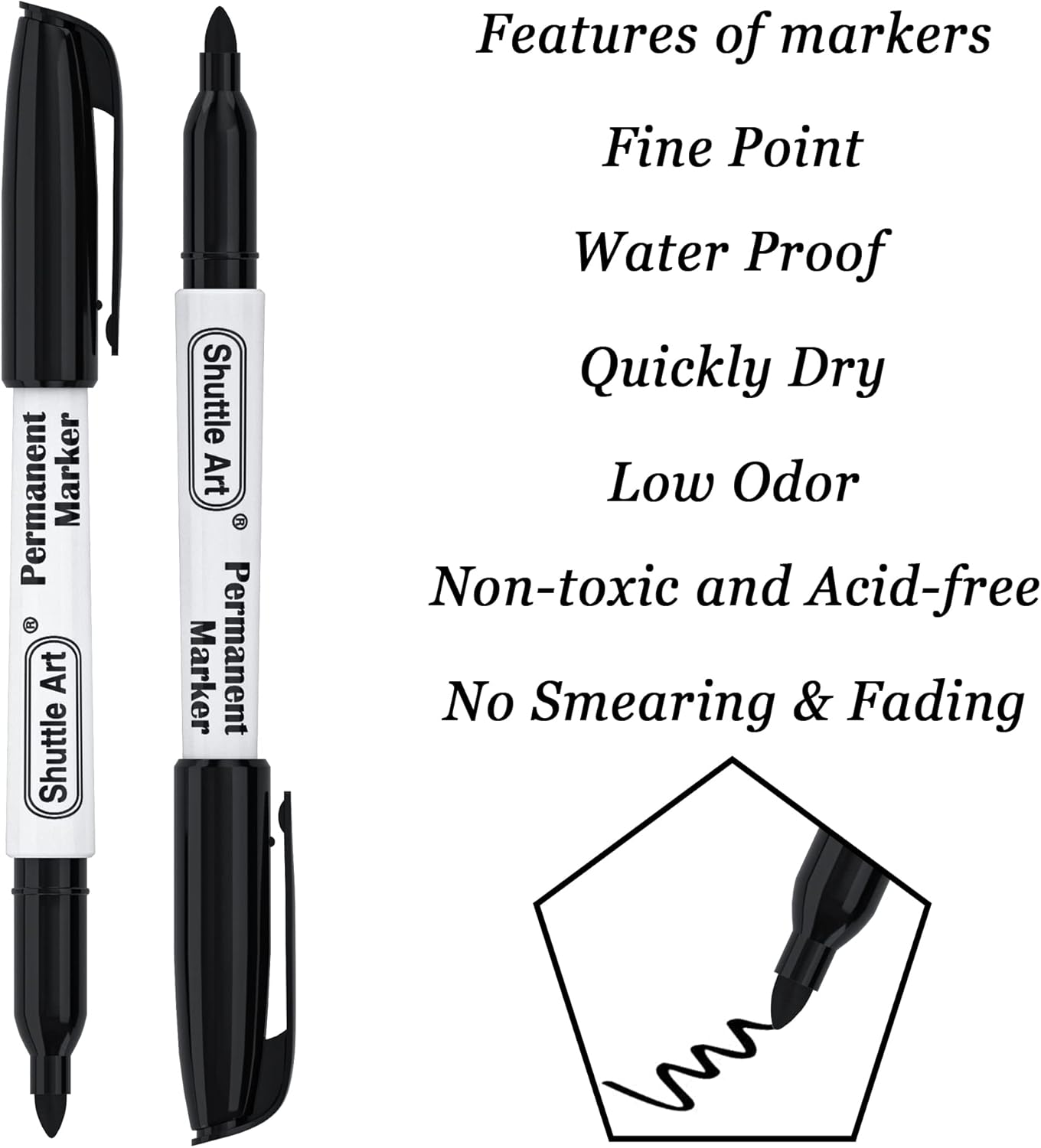 Permanent Markers,Shuttle Art 30 Pack Black Permanent Marker Set,Fine Point, Works on Plastic,Wood,Stone,Metal and Glass for Doodling, Marking image number 2