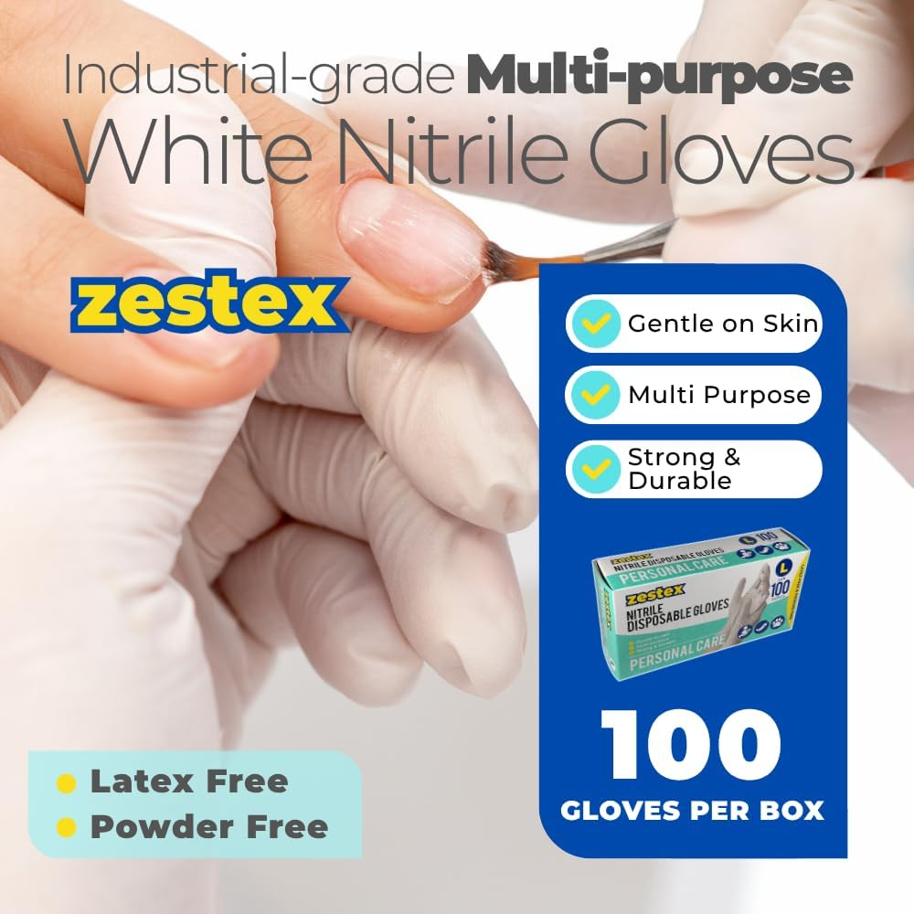 Nitrile Personal Care, Latex-Free & Powder-Free, Non-Sterile Food Safe Multi Purpose Disposable Glove, White, Medium, Case/100 image number 1