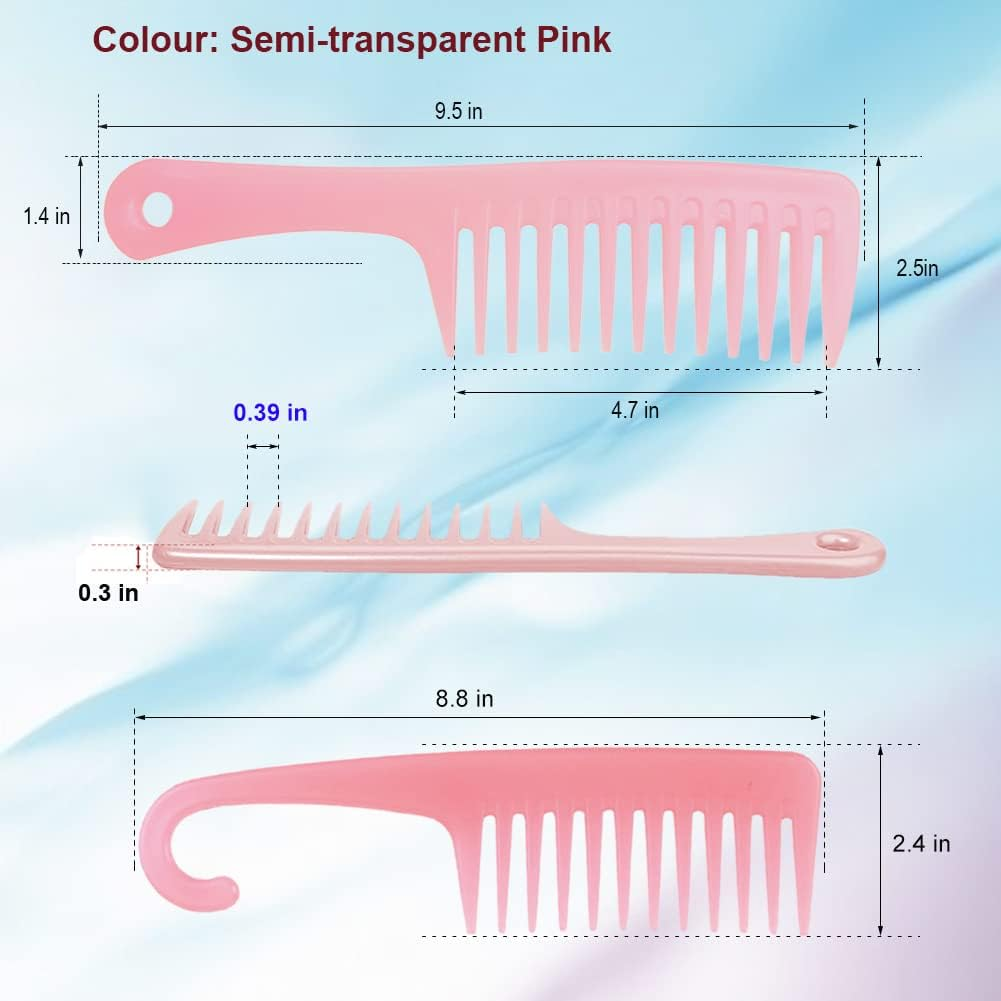 2 PCS Wide Tooth Comb, Detangling Comb, Shower Comb with Hook,Hair Comb Brush for Women Curly/Wet/Dry/Long/Thick Hair. (Pink)