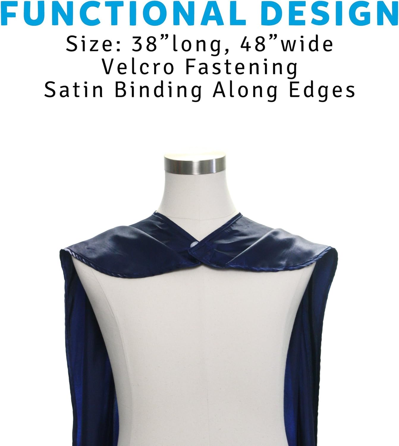 Everfan Men'S Polyester Satin Superhero Cape (38" LX48 W, Navy Blue) - Blue image number 3