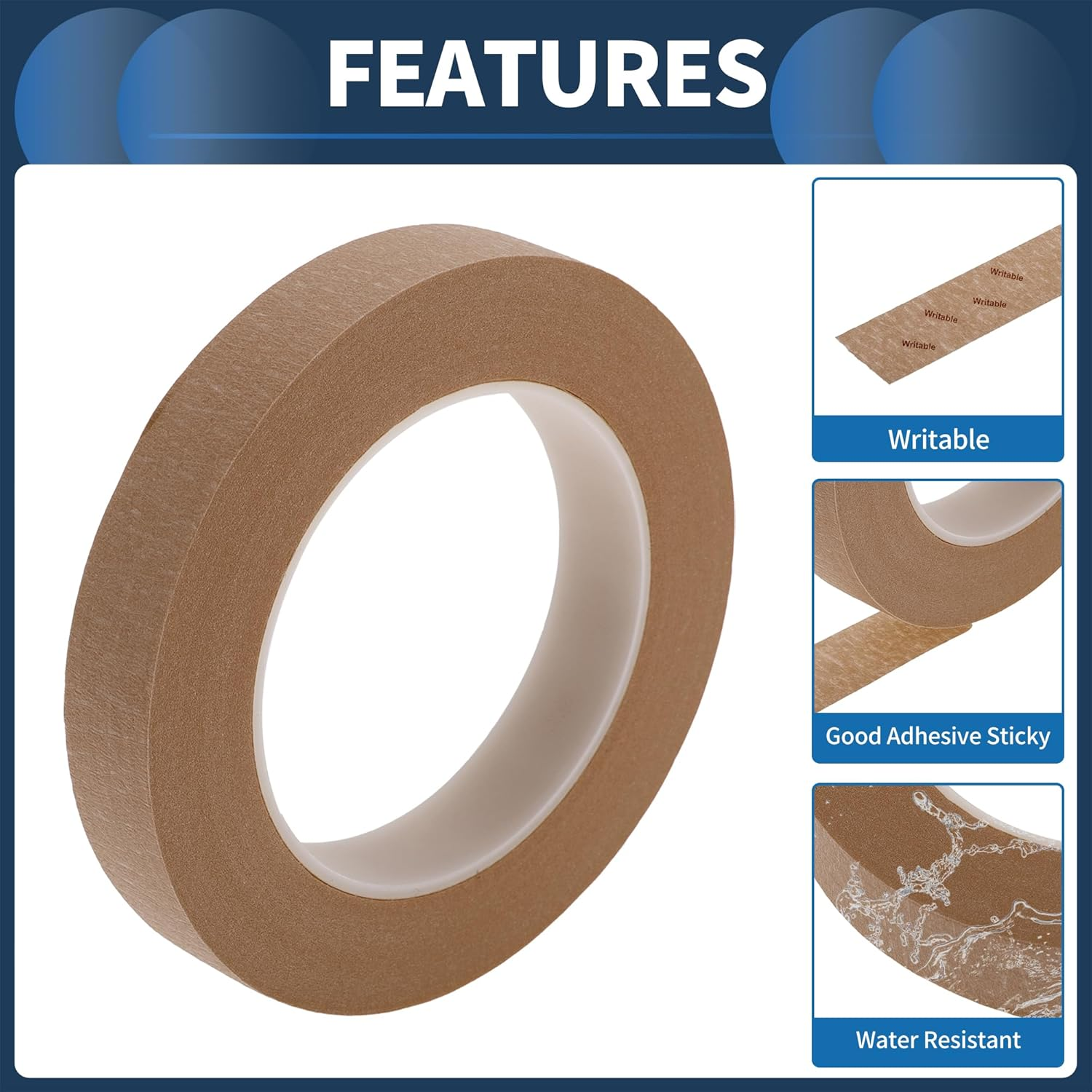 X AUTOHAUX Masking Tape, 0.8 Inches X 32.8 Yards DIY Car Auto Paint Painters Tape Brown, 1 Pc