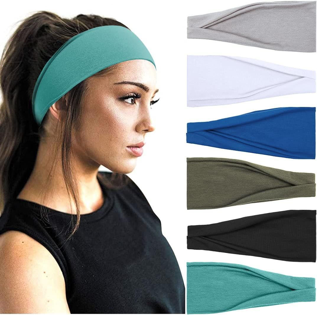 Huachi Headband Women Workout Yoga Exercise Headbands Sweat Wicking Non Slip Elastic Hair Bands Summer Hair Accessories