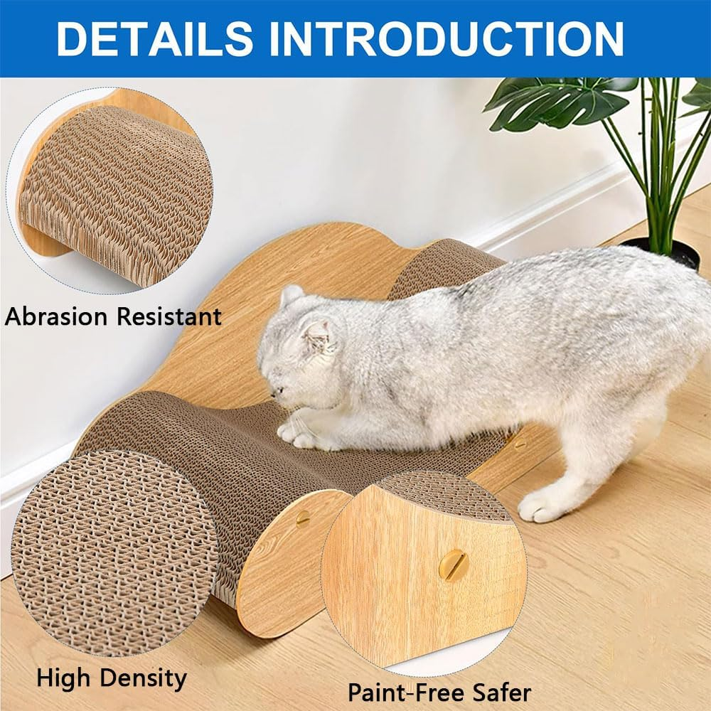 Extra Large Cat Scratcher Lounge &ndash; U-Shaped Cardboard Sofa Bed for Indoor Cats &ndash; Furniture Protector & Cat Nest &ndash; Natural Wood Color &ndash; 60 X 24 X 23 CM image number 2